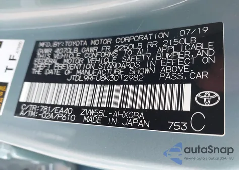 2019 Toyota Prius Xle from USA, damaged, VIN JTDL9RFU8K3012982